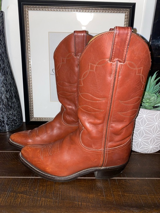 Vintage Justin Boots Brown Leather Western Cowboy Boots Size 8.5B Made In USA - Picture 7 of 15